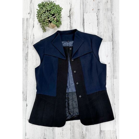 Navy & Black Structured Button Front Top size 14 Large - Picture 6 of 9